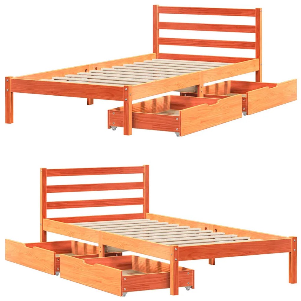 Cama sem colchão 100x200 cm pinho maciço castanho-mel