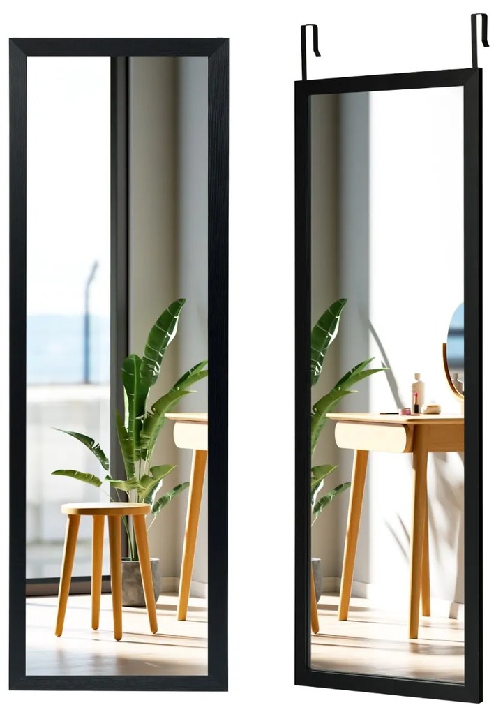 Espelho de parede 2 em 1 de 37 x 120 cm com iluminação LED de 3 cores, espelho de corpo inteiro para pendurar