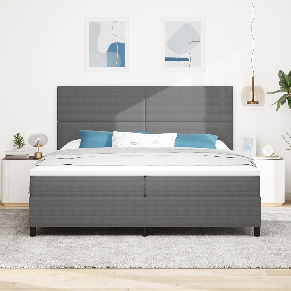 Cama Box Spring com Colchão Cinza Claro 200x200 cm Tecido de Corduroy