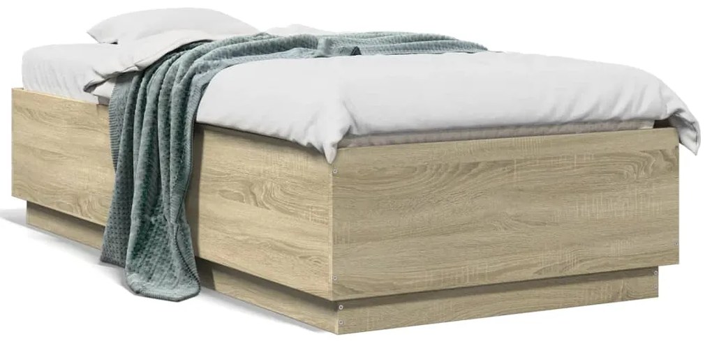 Estrutura cama c/ luzes LED derivados madeira carvalho sonoma