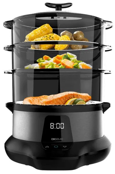Vaporizador Vapovita 3000 Pro para cozinhar rápido e saudável com capacidade de 1L, graças à sua potência de 1000W. Tempo ajustável