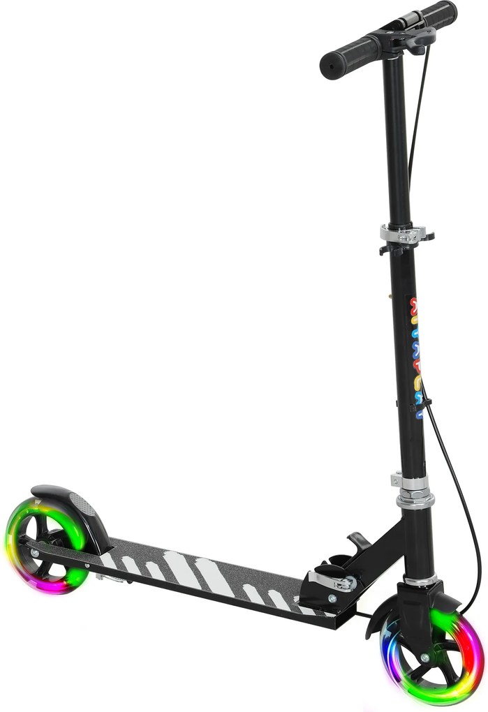AIYAPLAY Trotinete Dobrável para Crianças de 3-8 Anos com Luzes LED Guiador com 4 Alturas Ajustáveis Travão Traseiro e de Mão 73x36x73-89 cm Preto | Aosom Portugal
