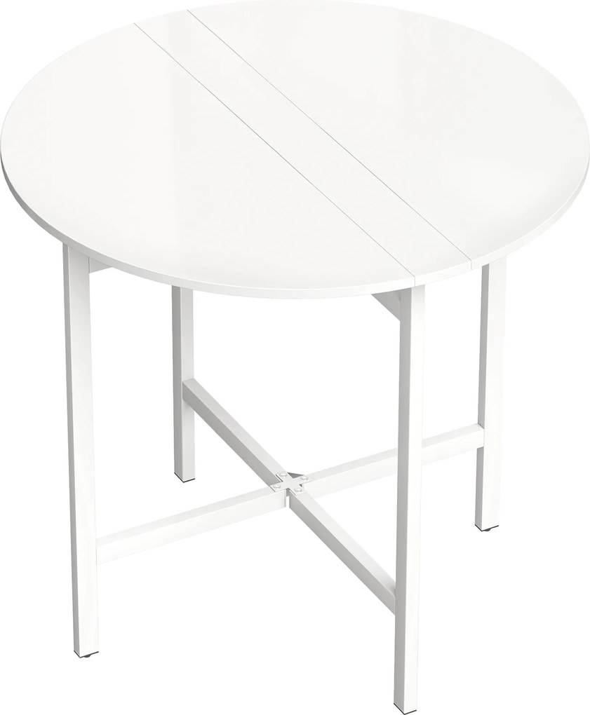 HOMCOM Mesa de jantar dobrável, mesa de cozinha redonda Ø 80 cm para 4 pessoas com 2 abas, pés em aço, branco | Aosom Portugal