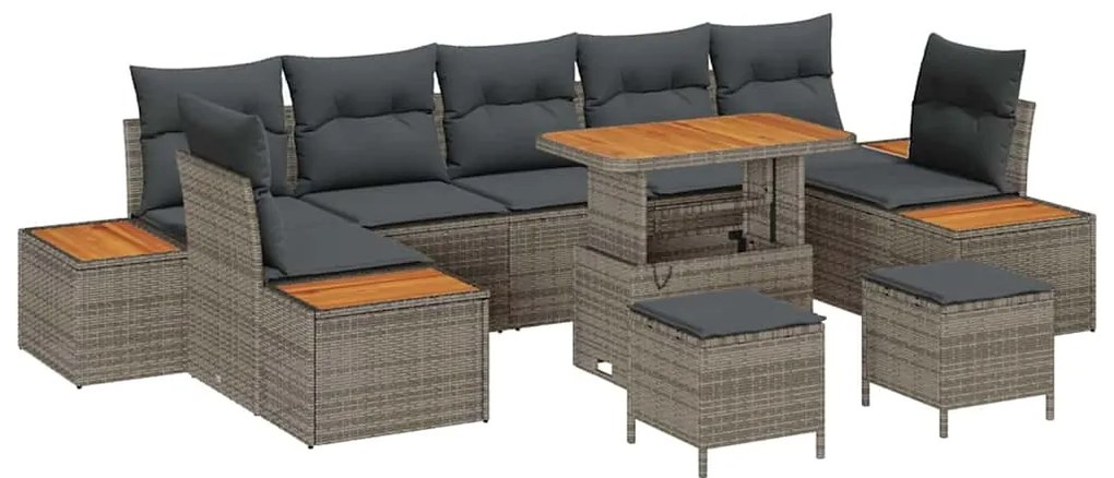 Conjunto de Sofá de Jardim vidaXL 10 Peças com Almofadas Cinza Rattan