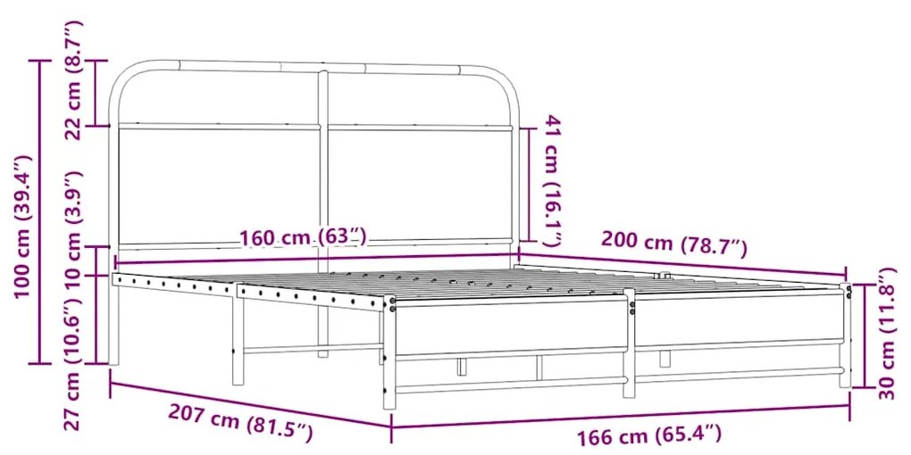 Estrutura de cama sem colchão 160x200cm metal carvalho sonoma