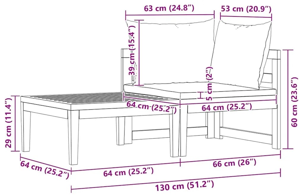 2 pcs conj. lounge de jardim c/ almofadões branco nata acácia