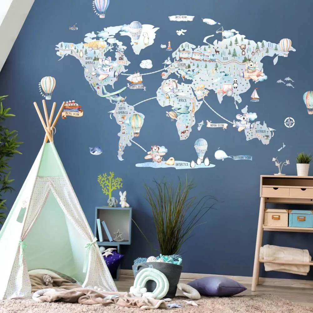 Autocolante para menino - Mapa do mundo