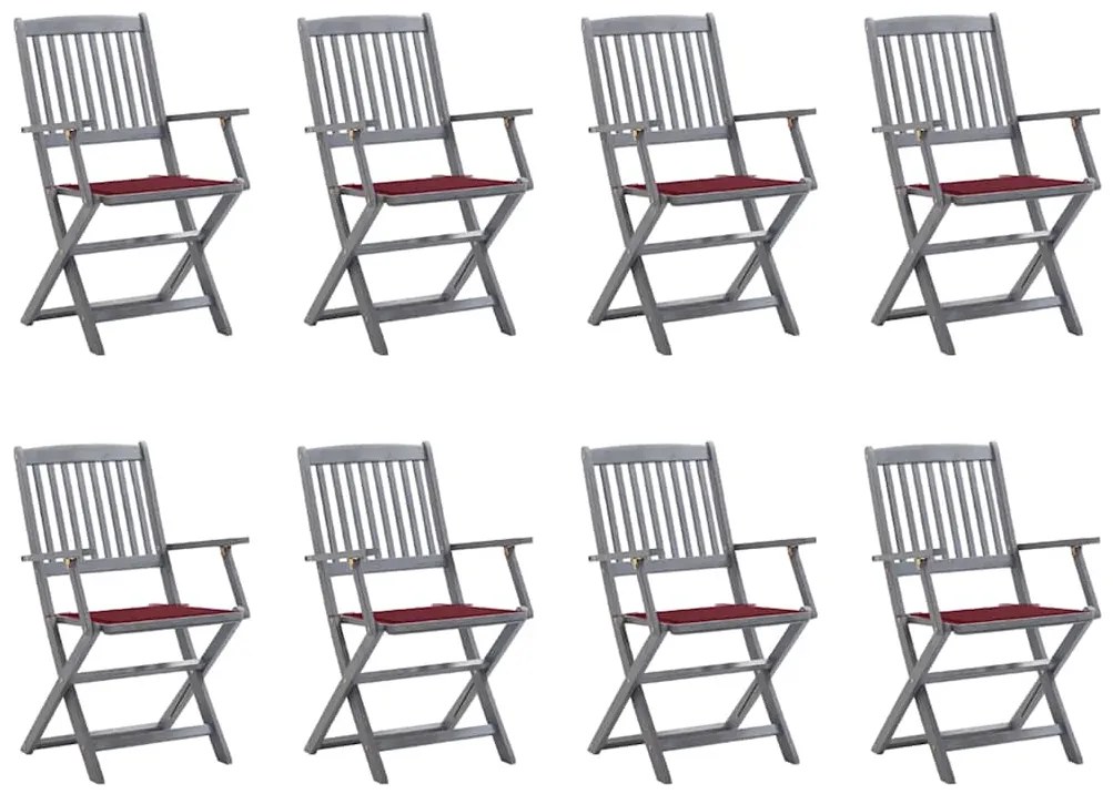 vidaXL Cadeiras de exterior dobráveis 8pcs c/ almofadões acácia maciça