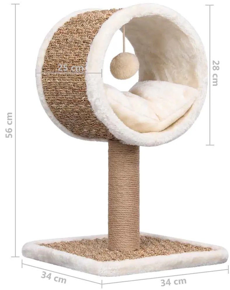 Árvore p/ gatos c/ túnel superior e brinquedo 49cm erva marinha