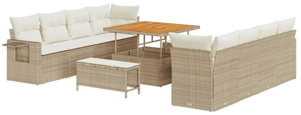 Conjunto de Sofá para Jardim vidaXL com Almofadas Bege Rattan Poliéste