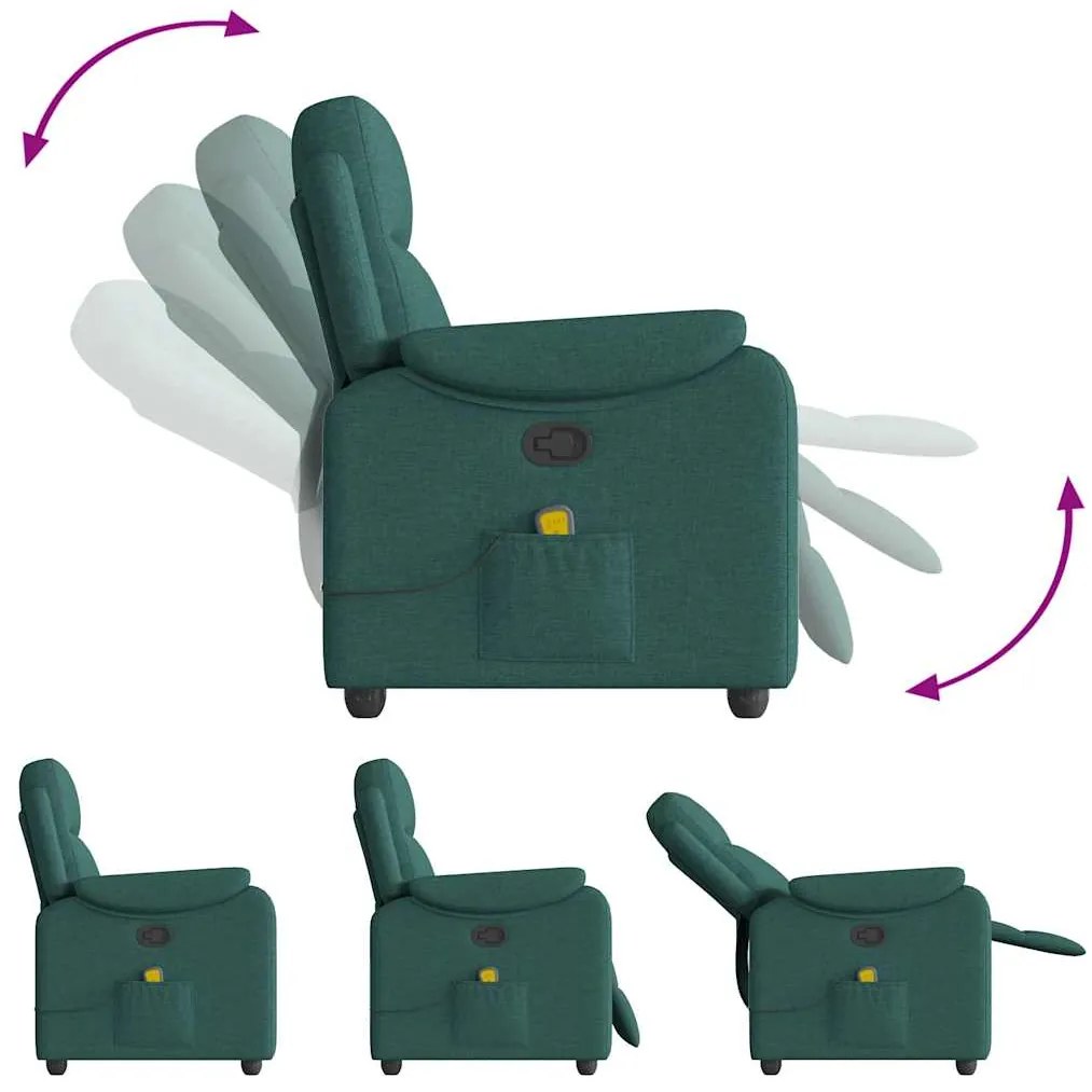 Poltrona de massagens reclinável tecido verde-escuro