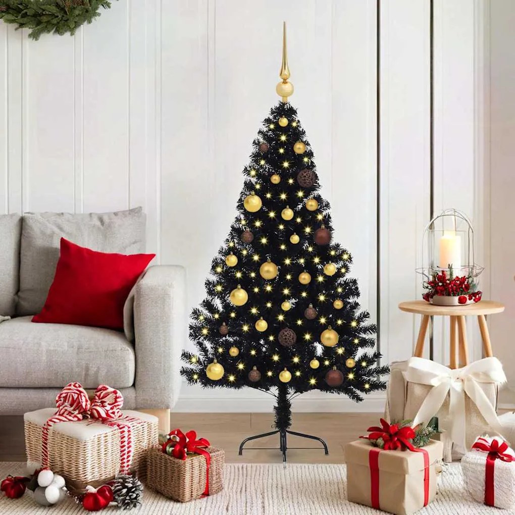 vidaXL Árvore de Natal Artificial Pré-iluminada Preto 150 cm PVC