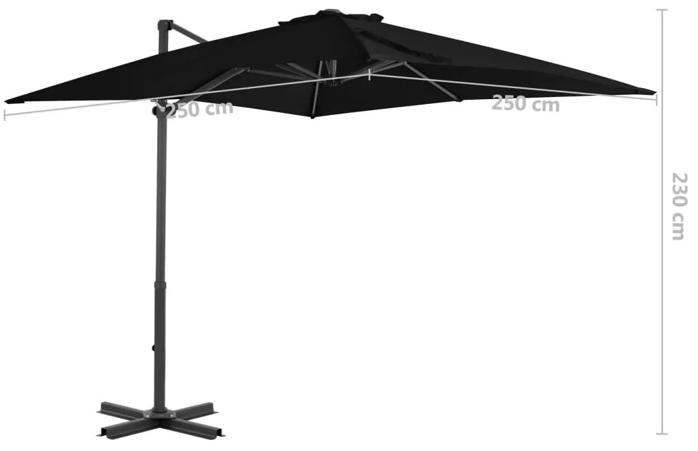 Guarda-sol cantilever com poste de alumínio 250x250 cm preto