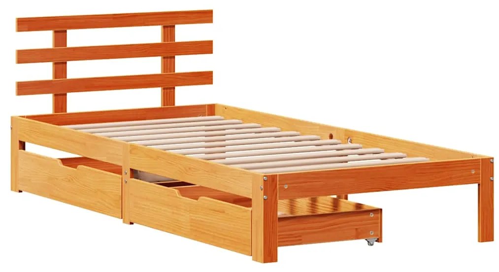 Estrutura de cama c/ gavetas 90x190cm pinho maciço castanho-mel