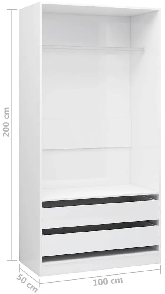 Roupeiro 100x50x200 cm derivados de madeira branco brilhante