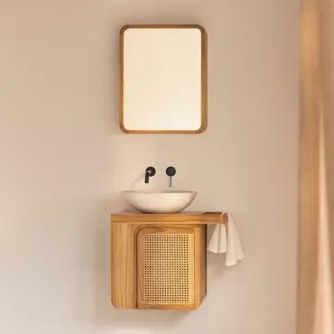 Conjunto De Móvel De Casa De Banho Suspenso 60x40 Cm Em Madeira De Teca Georgy Madeira De Teca & Cimento Redondo Branco Ø40 Cm Zavion - Sklum