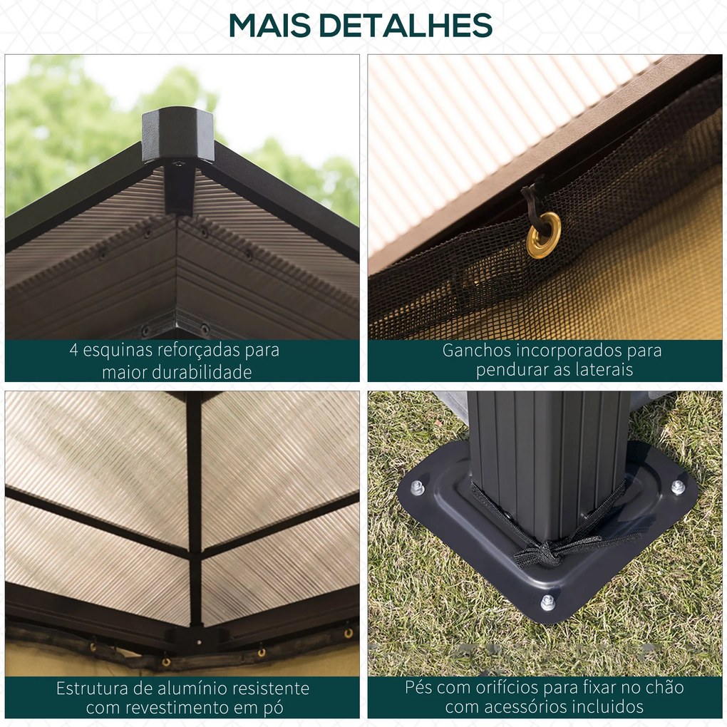 Pérgola para Jardim 3x3,6m Pérgola para Exterior Anti UV Teto de Polic