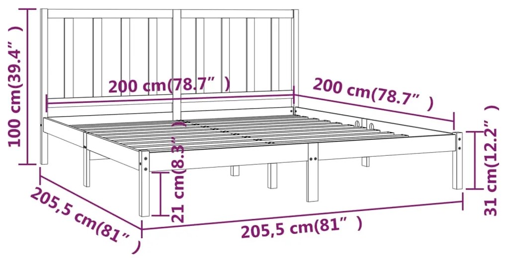 Estrutura de cama 200x200 cm pinho maciço preto