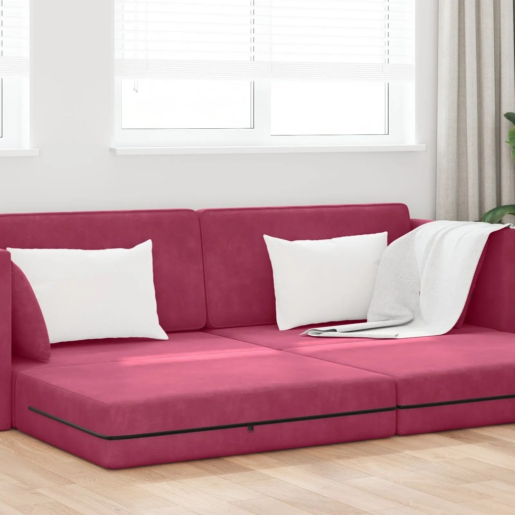 Sofá-Camas 2 em 1 Vermelho Vinho 213x144x60 cm Veludo