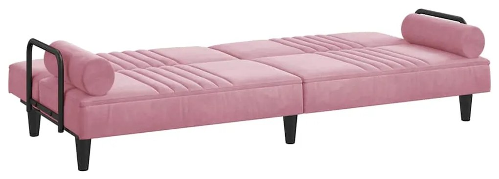 Sofá-cama com apoio de braços veludo rosa