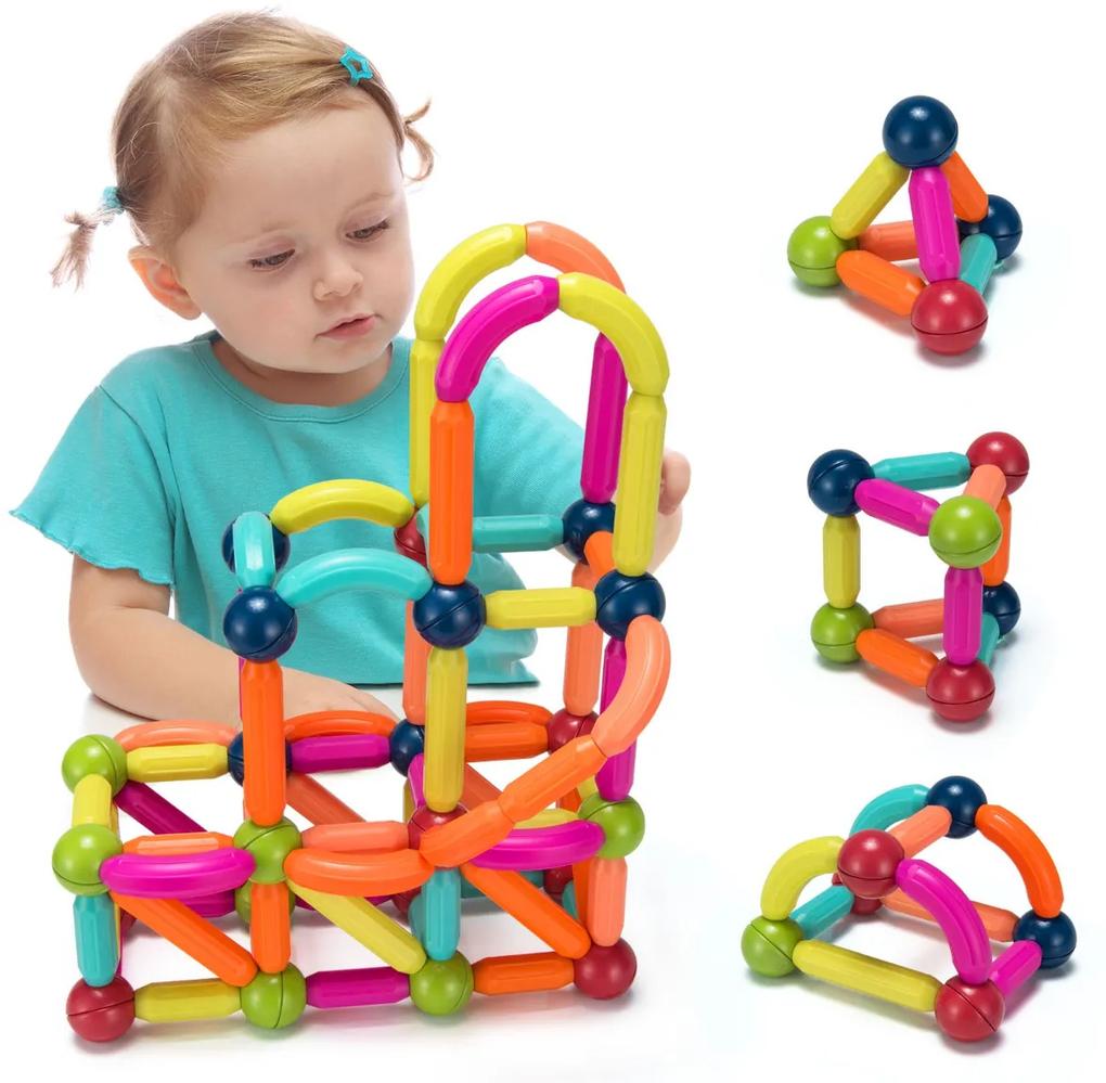 Conjunto de 88 Barras e Esferas Magnéticas para Crianças Conjunto ABS Construções Educativas Magnéticas Brinquedos
