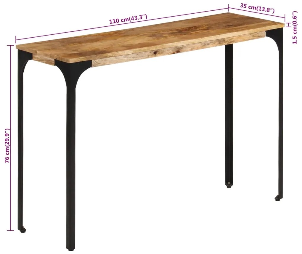 Mesa consola 110x35x76 cm mangueira maciça/ferro castanho