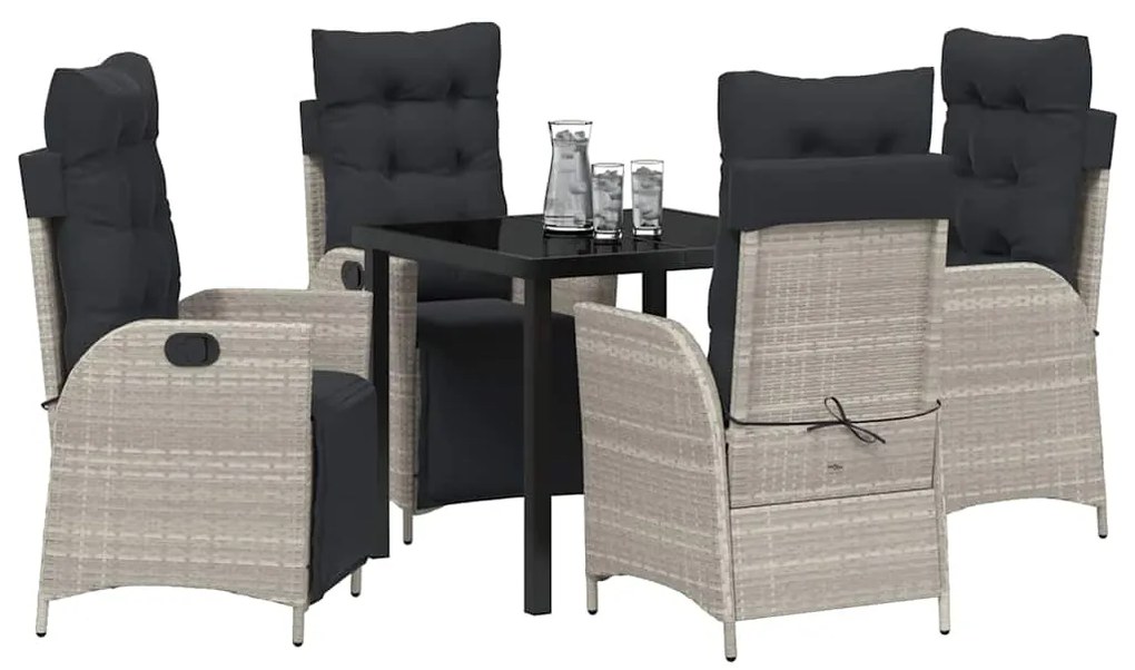 Mesa de Jantar para Jardim com 5 Peças em Rattan Sintético Cinza Claro