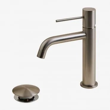 Conjunto De Torneira De Pia De Latão Click-clack E Válvula De Drenagem Orveta ↑20 Cm & Válvula Sem Transbordo & Cinzento Escovado - Sklum