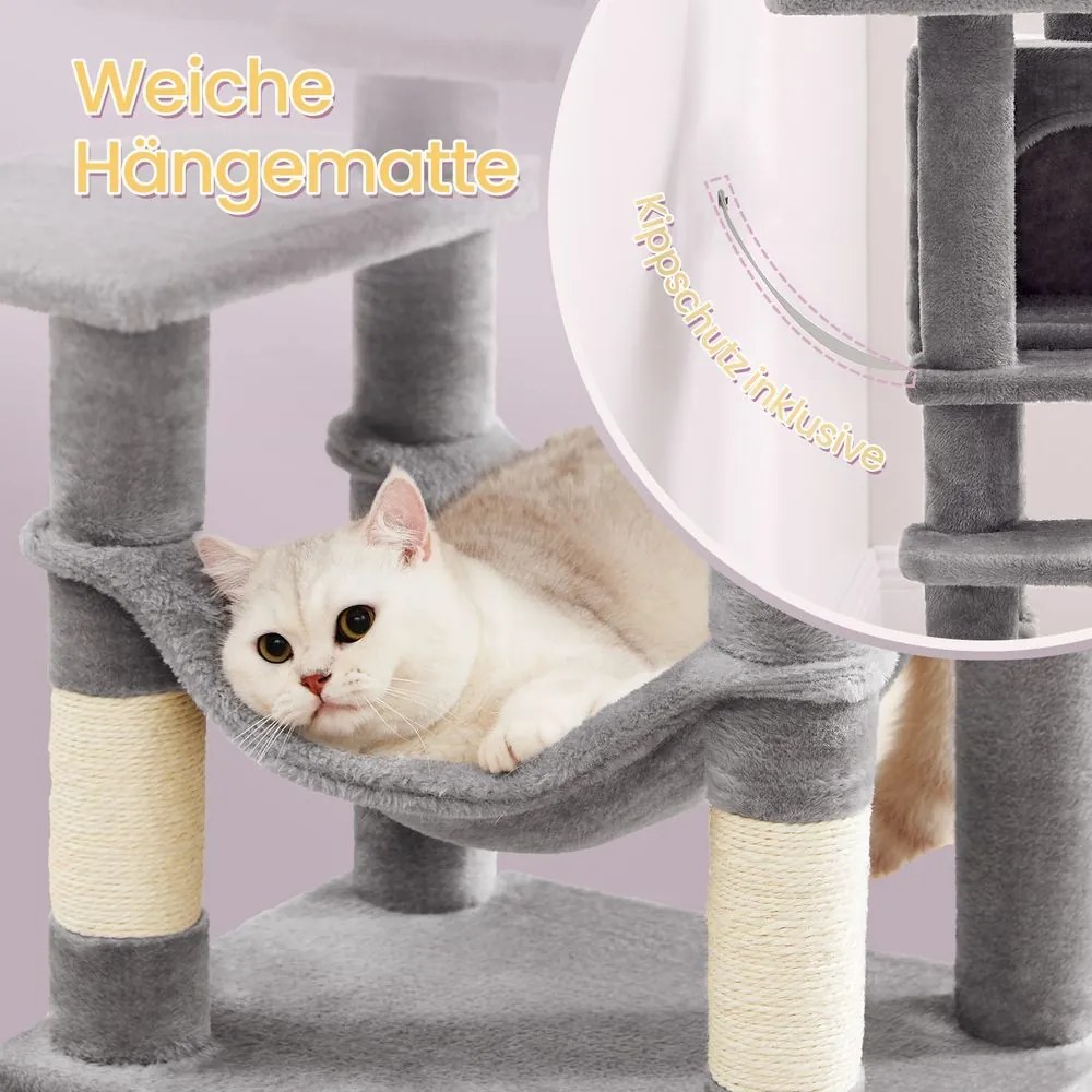 Arranhador para gatos com vários andares 45 x 35 x 112 cm cinzento claro