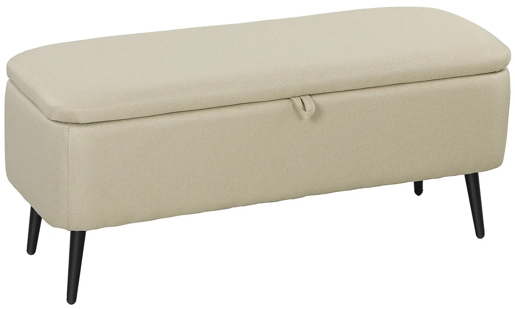 HOMCOM Banco de Armazenamento Estofado em Linho com Tampa Abatível e Pés de Aço Carga Máxima 150kg 101x38,5x44,5 cm Bege