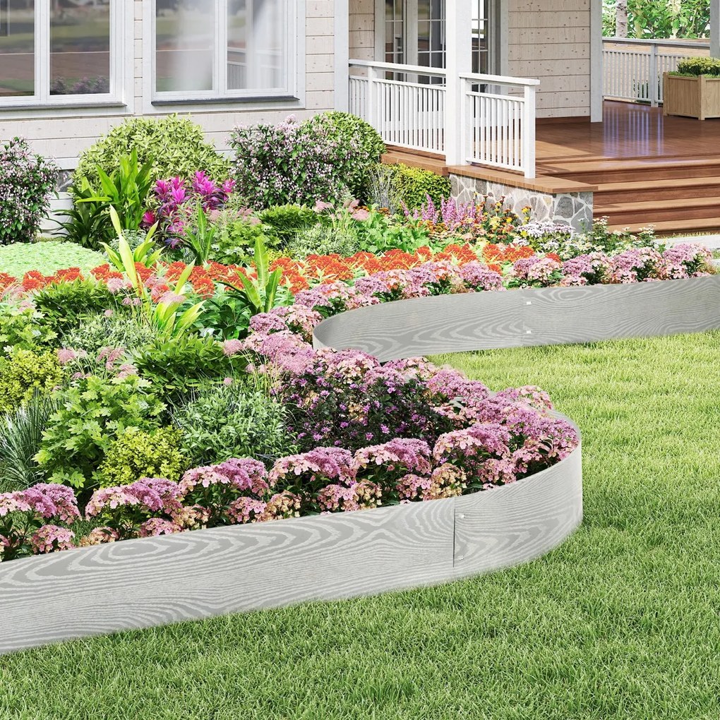 Conjunto de 6 peças 110 x 20 cm, de borda de jardim em metal galvanizado, canteiros, caminho, pátio, prateado