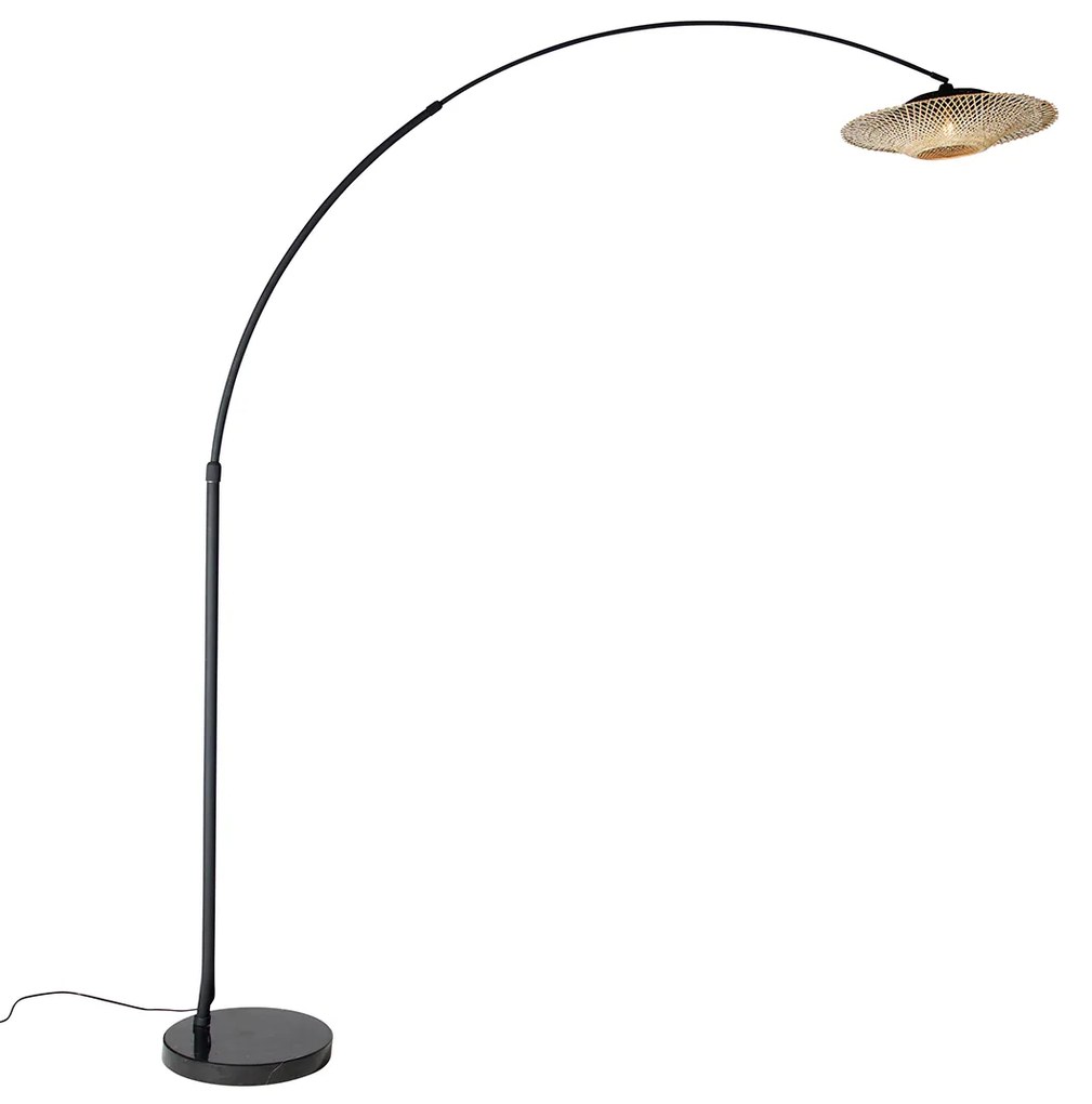 Candeeiro de arco moderno preto com aba-jour oriental e bambu 50 cm - XXL Rina