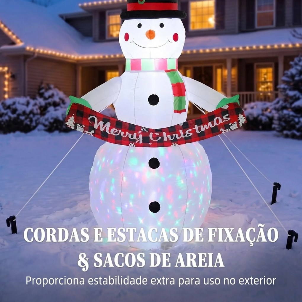 Boneco de Neve Insuflável de Natal 205 cm com Luzes LED e Música para Jardim, Pátio, Terraço e Casa