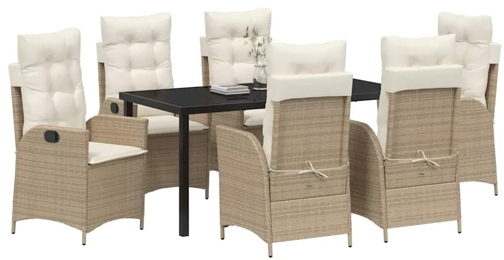 Conjunto de jantar de jardim com 7 peças e almofadas bege em rattan si