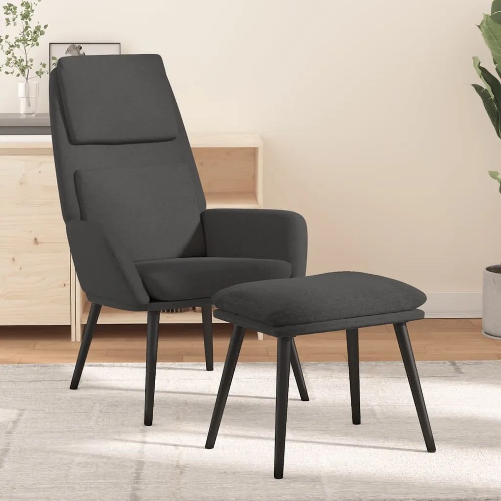 3097769 vidaXL Cadeira de descanso com banco tecido cinzento-escuro