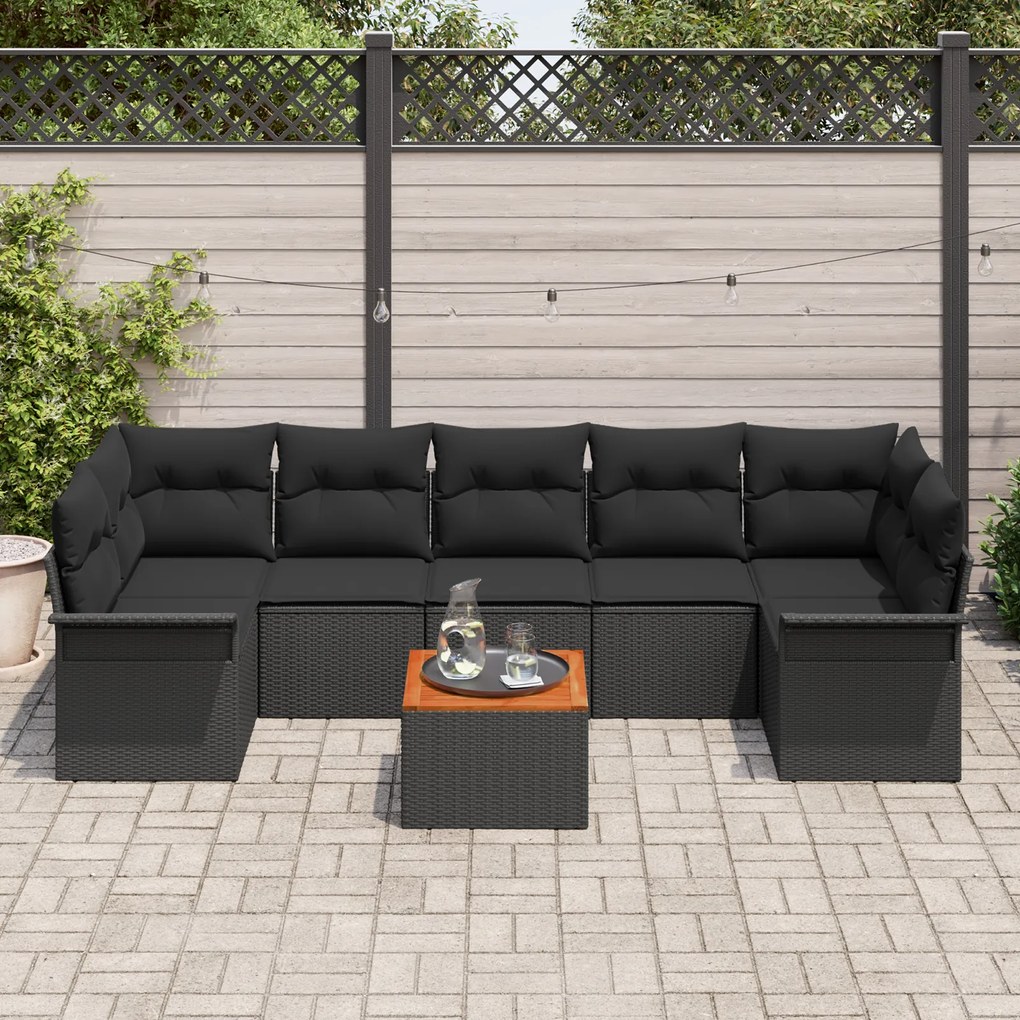 Conjunto de Sofá de Jardim vidaXL de 8 Peças com Almofadas Preto Ratta