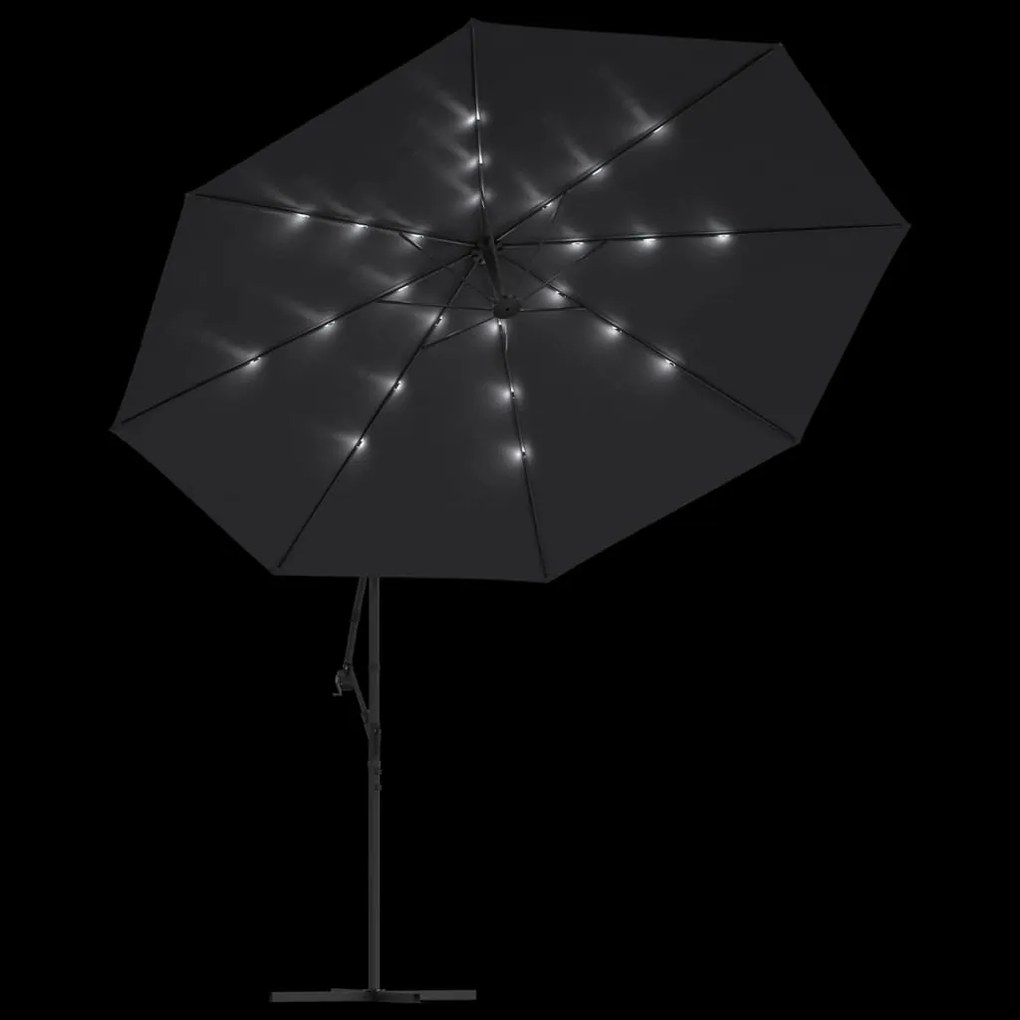 Guarda-sol de jardim cantilever com luzes LED 350 cm preto