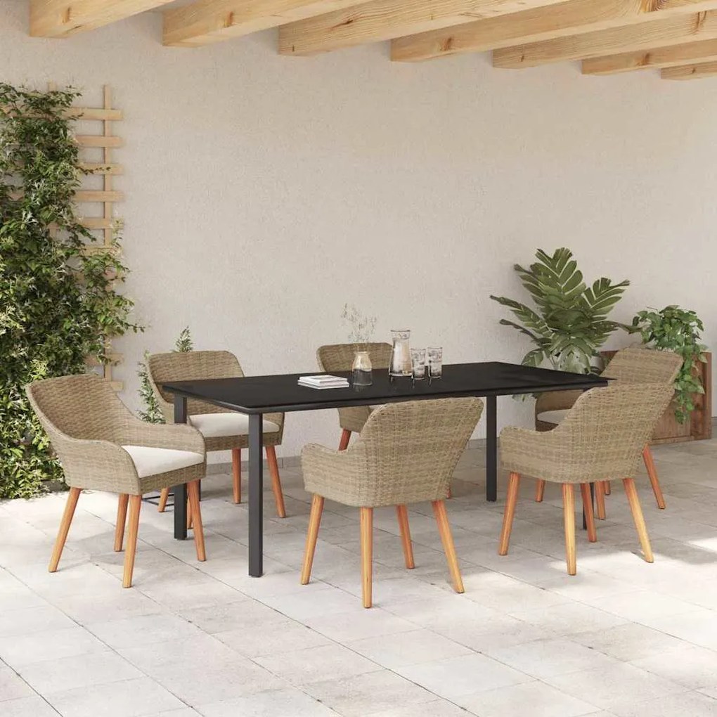 Conjunto de Jantar de Jardim com 7 Peças Bege em Rattan Sintético