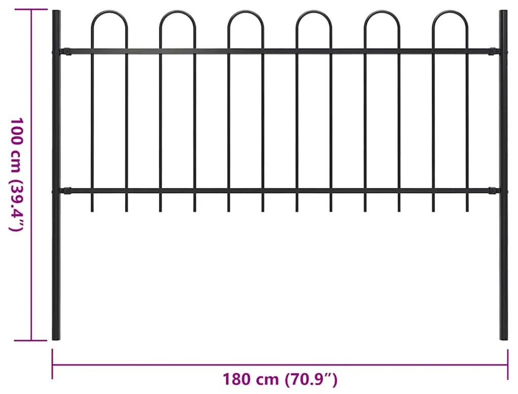 Cerca de jardim com topo em aros 1,8 m aço preto