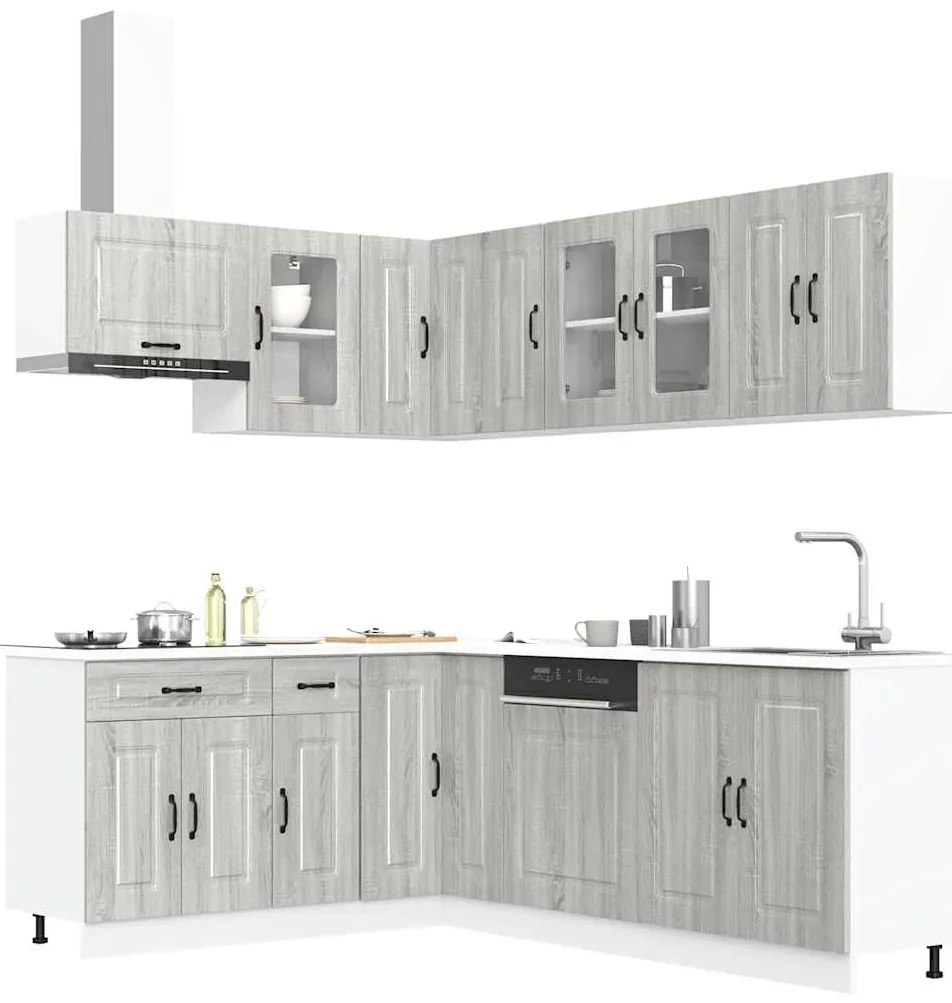 vidaXL 11 peças armário de cozinha conjunto Kalmar cinza sonoma