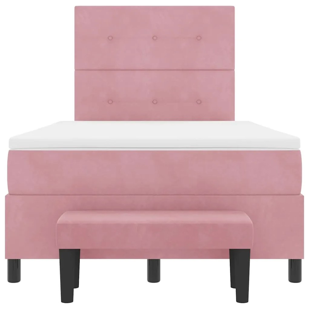 Camas Box com Colchão e Banco Rosa 120x200 cm Veludo