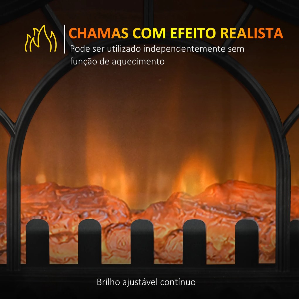 HOMCOM Lareira Elétrica 1000W/2000W 6820BTU/h Lareira Elétrica com Temperatura Ajustável Proteção contra Sobreaquecimento e Brilho Ajustável para Ambientes 15-30 m² 55x31x58 cm Preto
