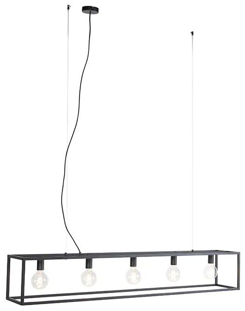Candeeiro de suspensão retangular moderno preto 5 luzes - Cage Moderno
