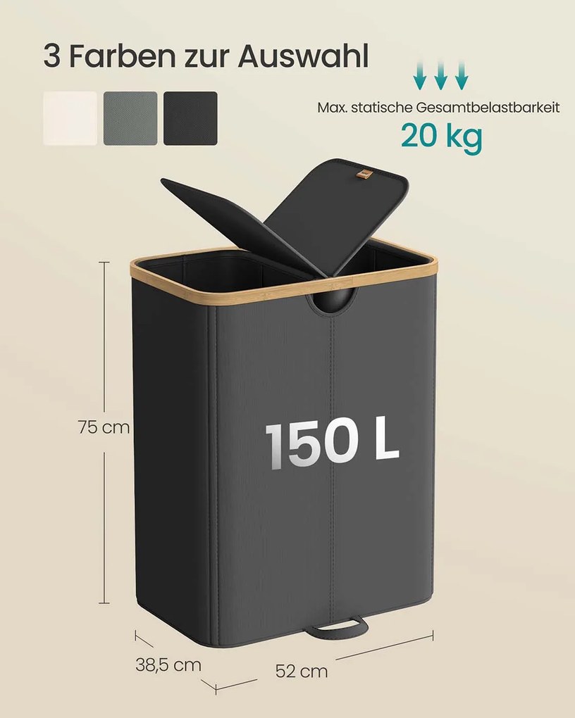 Cesto para roupa suja com dois compartimentos 52 x 38,5 x 75 cm Cinzento + Bege