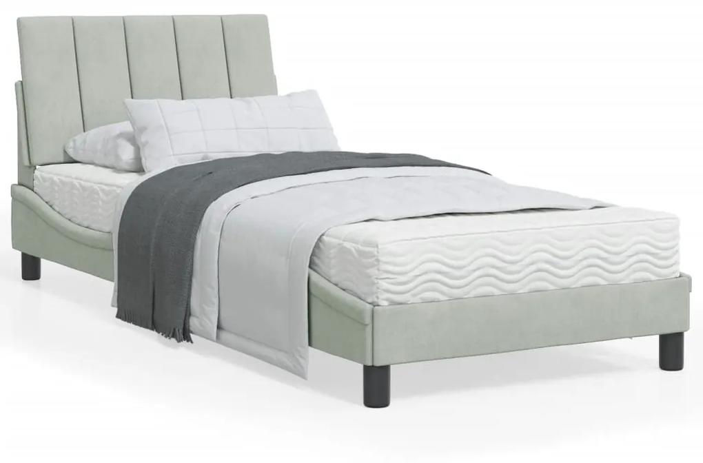 Estrutura de cama c/ cabeceira 90x200 cm veludo cinzento-claro