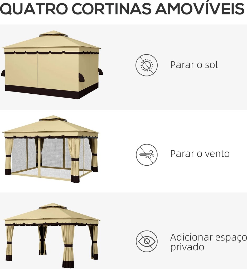 Pérgola de Jardim 370x300x275 cm Pérgola de Exterior com 4 Paredes Lat