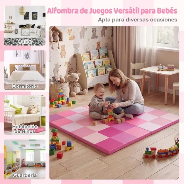 Tapete de atividades 144 x 144 x 3,5 cm infantil dobrável impermeável com espuma macia para gatinhar rosa