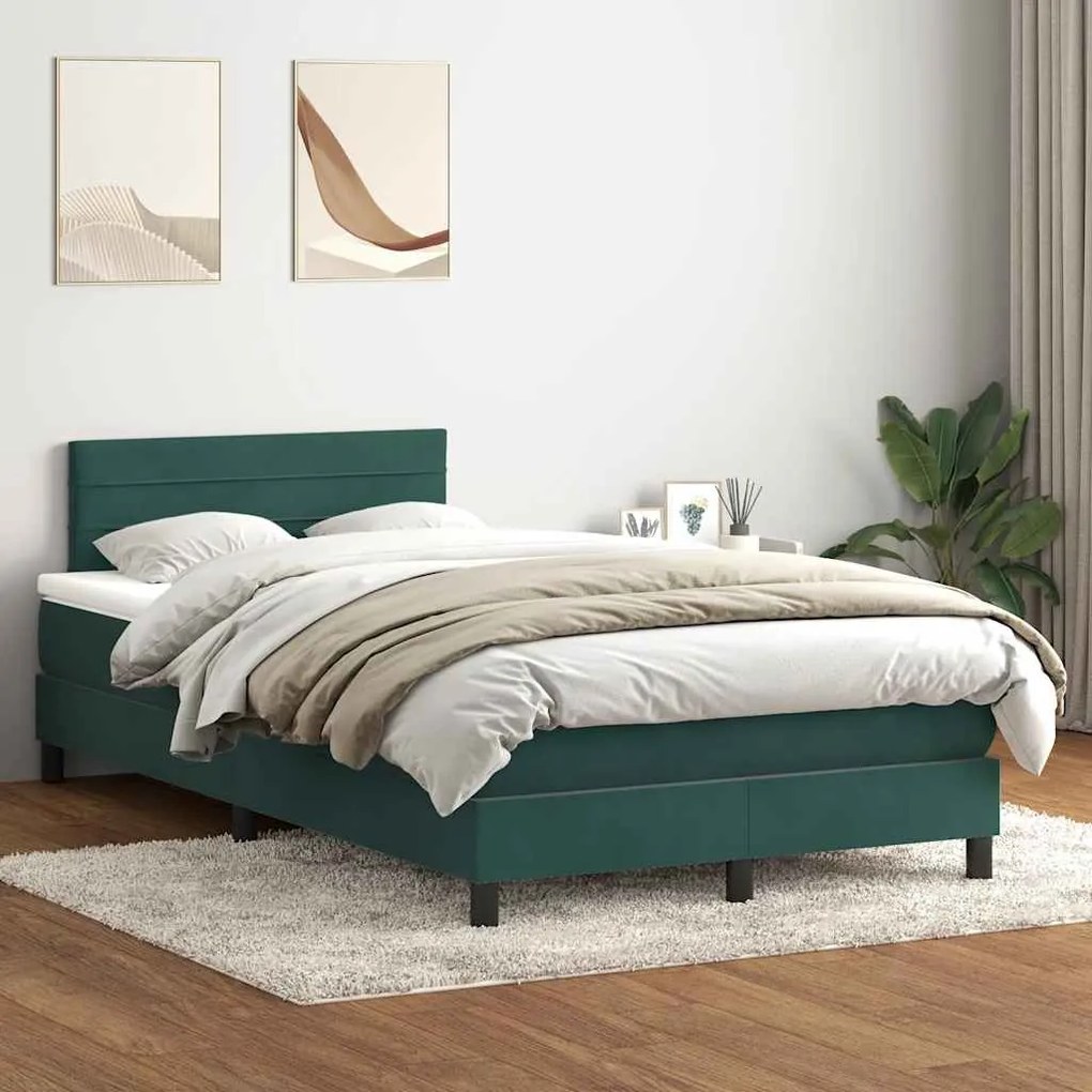 Cama boxspring com colchão 120x210 cm veludo verde-escuro