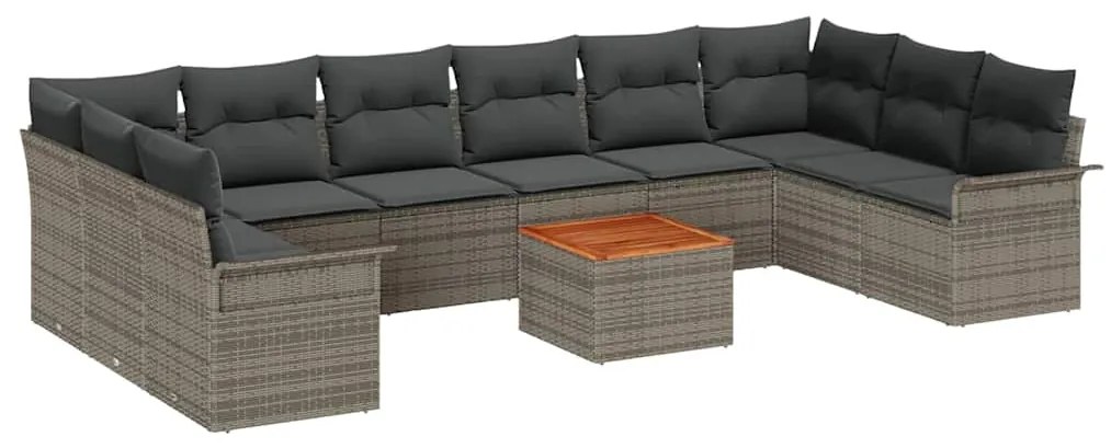Conjunto de Sofás de Jardim de 11 Peças com Almofadas Cinzas, Rattan S