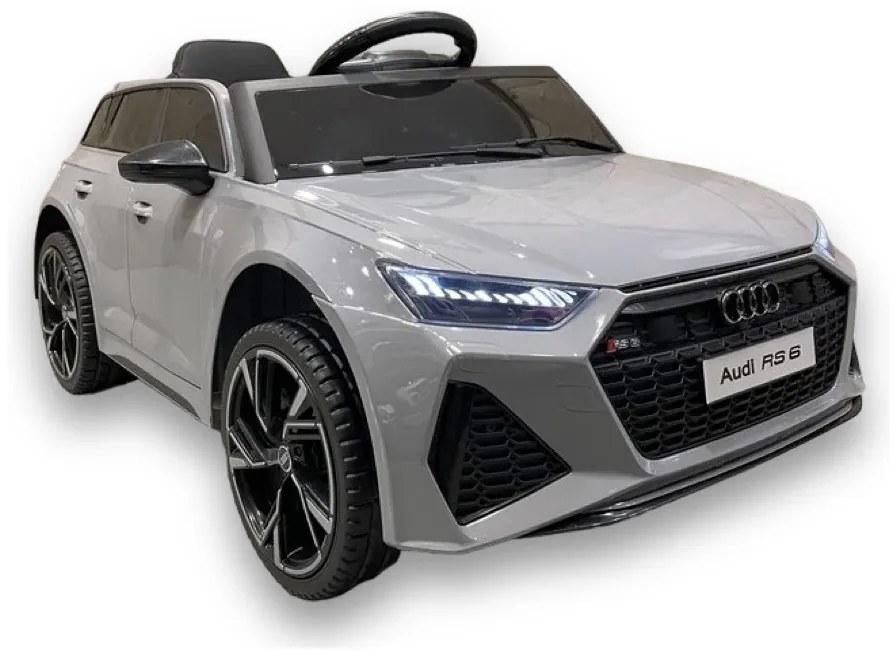 Carro elétrico para crianças Audi RS6 12v, módulo de música, assento de couro, pneus de borracha EVA Cinzento
